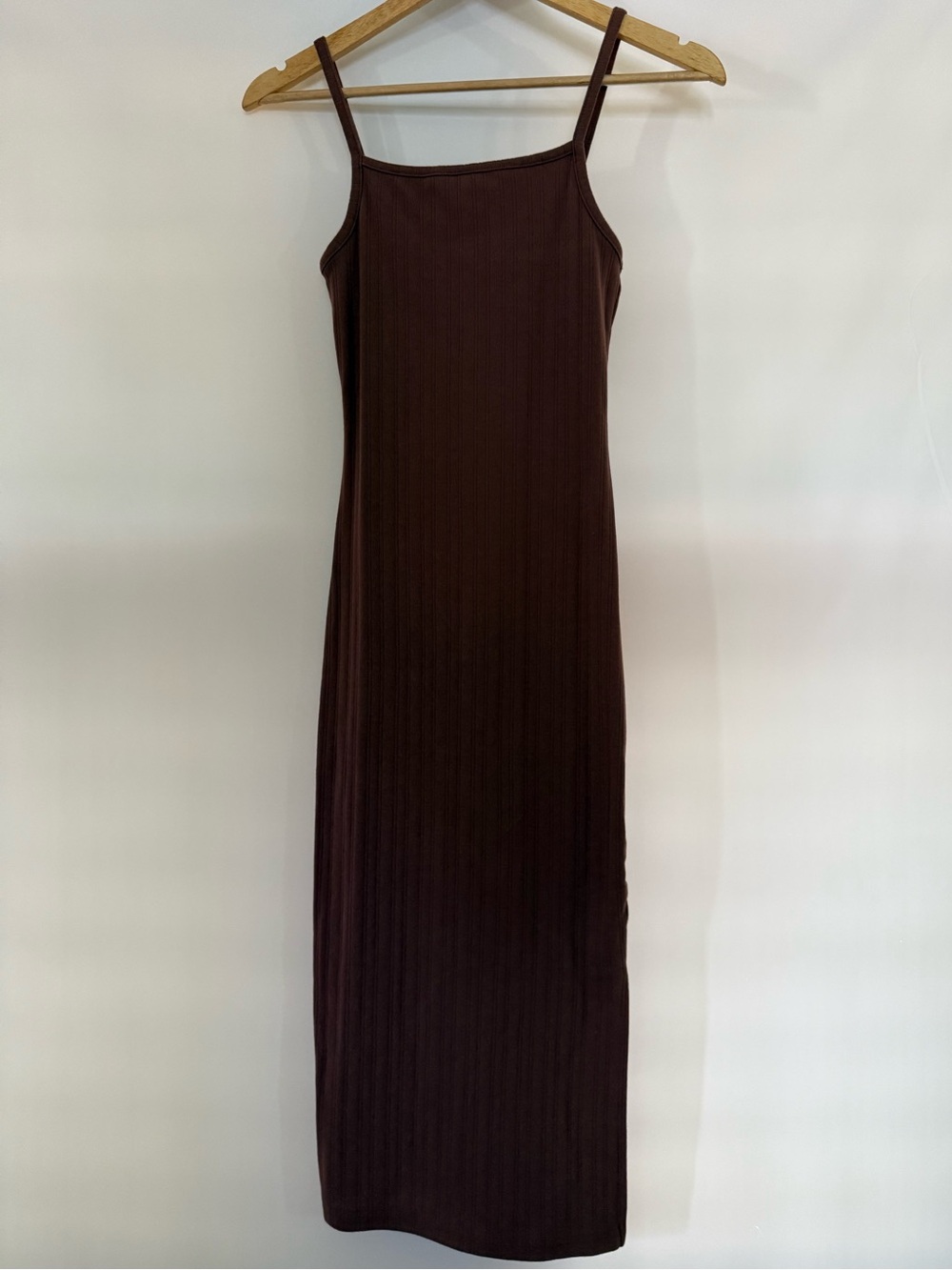 Wild Fable Chocolate Brown Spaghetti Strap Ribbed Maxi Dress, size XS